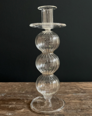 Bobble Ribbed Glass Candle Holder l