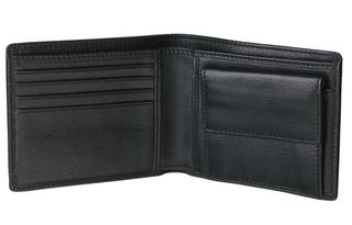 Black Leather Moneda Coin Wallet Black leather with Jean Blue stitching