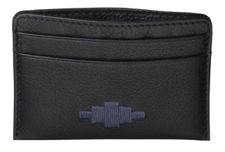 Rombo Card Slip Black leather with Blue stitching