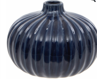 Blue Round Ribbed Bud Vase