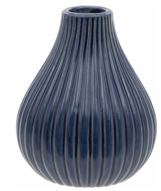 Blue Ribbed Bud Vase