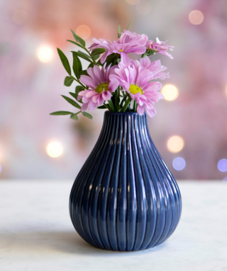 Blue Ribbed Bud Vase