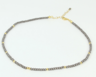 Grey Gold & Facet Bead Necklace