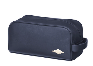 Navy Leather Hombre Wash bag