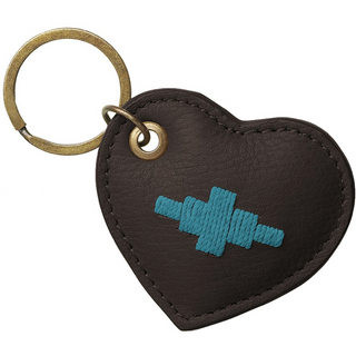 Brown leather with turquoise stitching Heart Key Ring