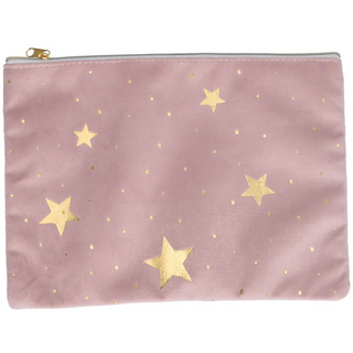 Velvet Pink Pouch with gold stars