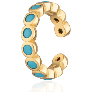 Turquoise Bezel Single Ear Cuff Gold Plated